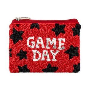 Football GAMEDAY Red Black Georgia Bulldogs Logo Beaded Storage Coin Pouch